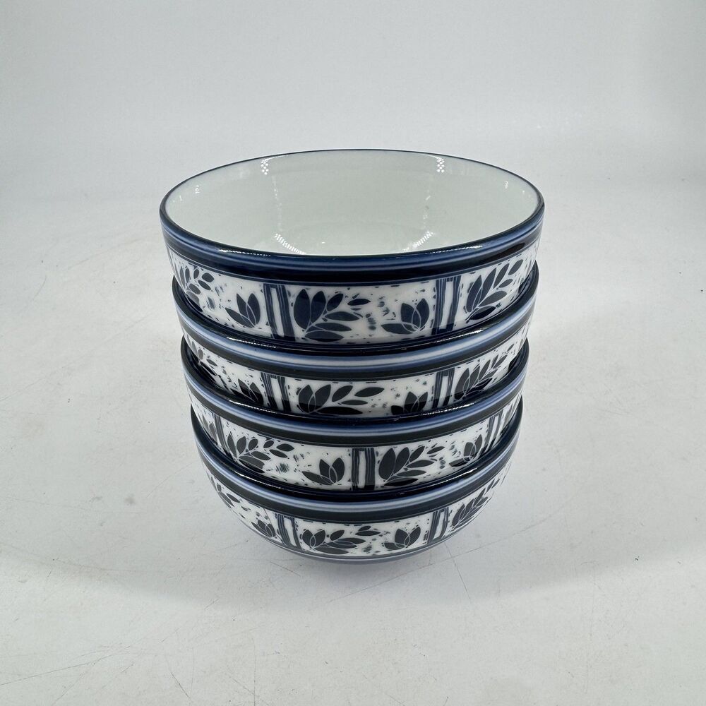 Dansk Ceylon Cereal Bowls 5 1/8” Set of 4 Blue White KW/NR Japan Vintage